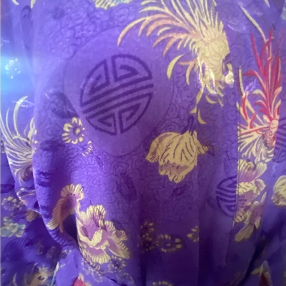 Shanghai Soho Purple Asian  Floral Patterned Silky Satin Robe Short Vibrant S/M - Picture 2 of 10